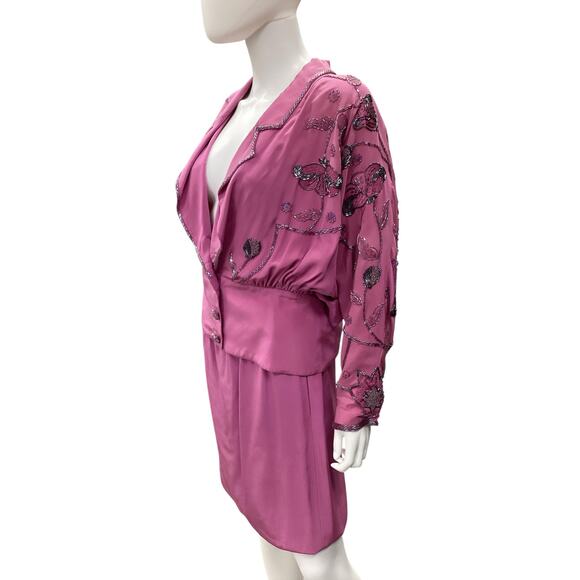 Vintage Signature 2Piece Set Women’s SZ S DeadStock Never Used Silk Beading Pink - Picture 2 of 9